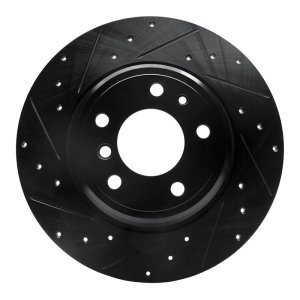 BMW 740iL Brake Rotor (1) - Rear Left - R1 Concepts - Drilled & Slotted - Black - `91-`01